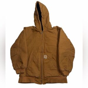 Carhartt Insulated Hooded Jacket Brown Youth L (14–16) Workwear Zip